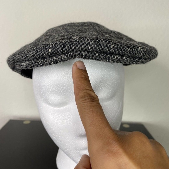 Glen Eske Donegal Ireland Tweed Gray Pure Wool Newsboy Hat Cap Sz Large - Picture 3 of 14